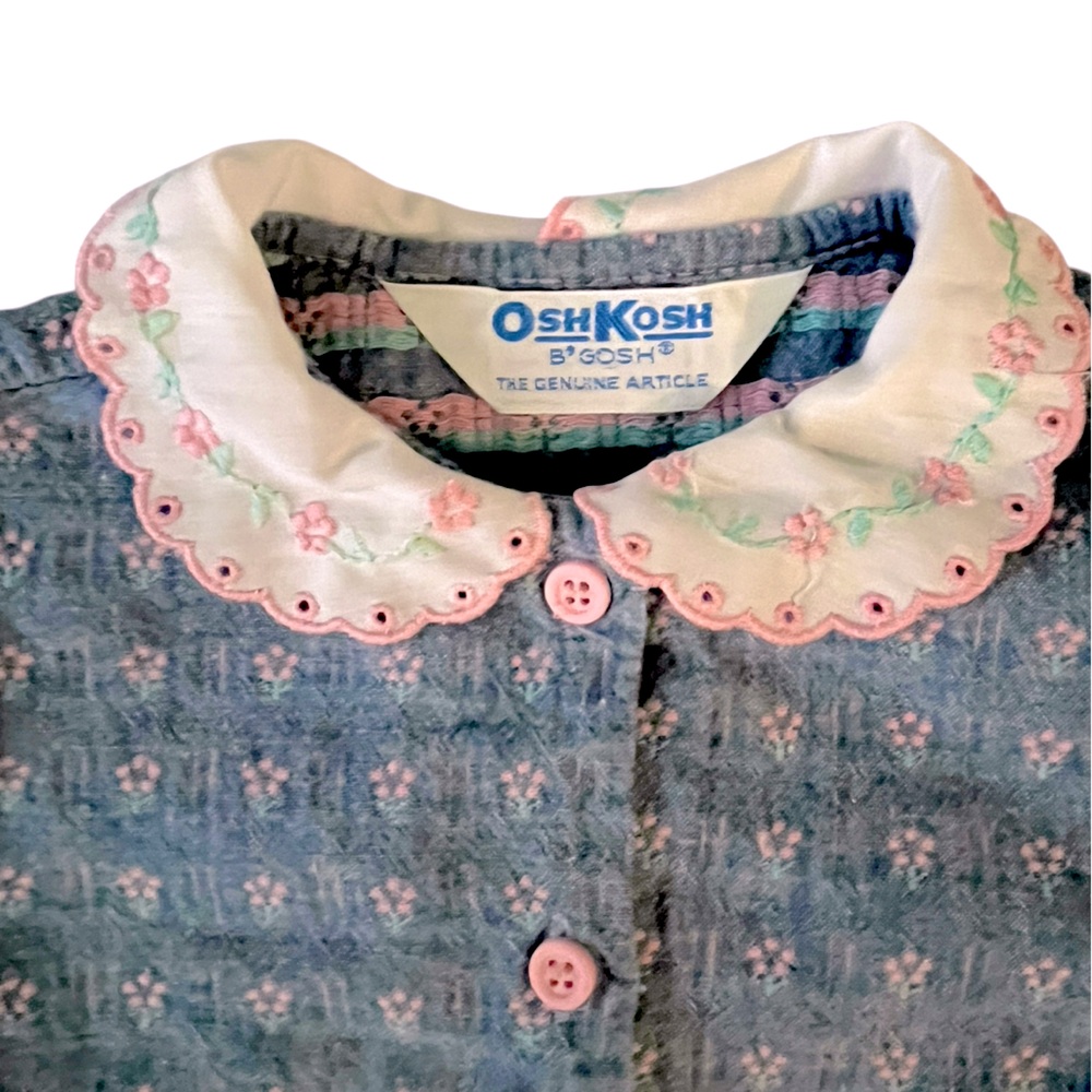 VINTAGE Oshkosh B'gosh Denim Ruffle Skirt and Matching Blouse Embroidered 18 Mos - Picture 8 of 13